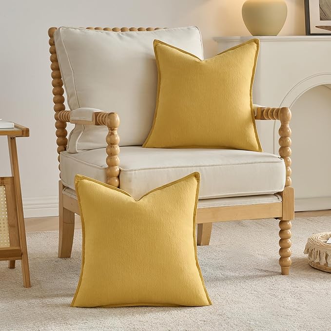 FUTEI Mustard Yellow Chenille Throw Pillow Covers 12x20 Inch Set of 2,Edges Double-Stitched Lumbar Pillow Cases,Modern Home Decor for Couch Living Room