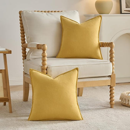 FUTEI Mustard Yellow Chenille Throw Pillow Covers 24x24 Inch Set of 2,Edges Double-Stitched European Cushion Cases,Modern Home Decor for Couch Living Room