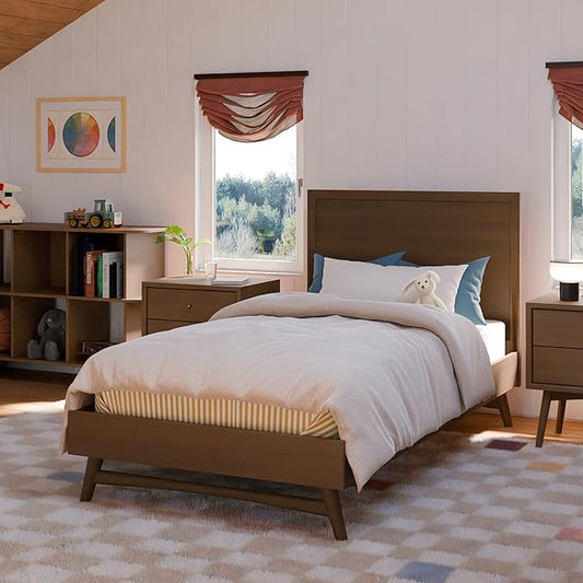Babyletto Palma Twin Bed for Kids - GREENGUARD Gold Certified - Solid Wood Twin Bed Frames with Headboard - No Box Spring Needed - Stylish Furniture for Boys & Girls Room/Guest Room - Natural Walnut