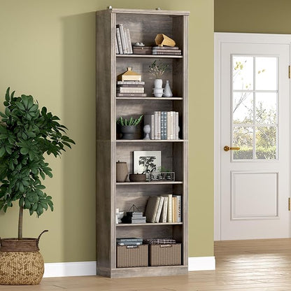 75" Tall Bookshelf, 6-Tier Floor Standing Bookcase with Adjustable Shelves, 24" Wide Open Storage Shelf, Modern Display Organizer for Home Office, Living Room, Bedroom, Study