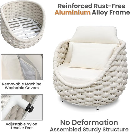 Metal Backyard Furniture Set: Aluminum Assembled Front Porch 4 Pieces Outdoor Set - Woven Rope Patio Conversation Set Modern - Cushioned Deck Couch Set Garden Sunroom Pool Hotel Resort, Beige