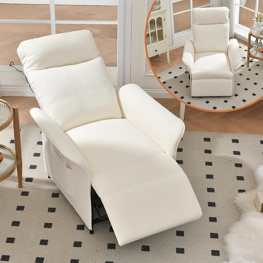 Power Recliner Chair, Adjustable Electric Recliner Chairs for Adults, Sleeper Sofa Bed with Remote Control & Side Pocket, Linen Upholstered Chair for Living Room/Bedroom, Easy Assembly, Beige