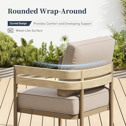 Metal Frame Patio Furniture Set, 5 Pieces Modern Outdoor Patio Furniture Set, Wood-Like Patio Seating with Coffee Table and 5" Cushion, Patio Conversation Set for Backyard Deck