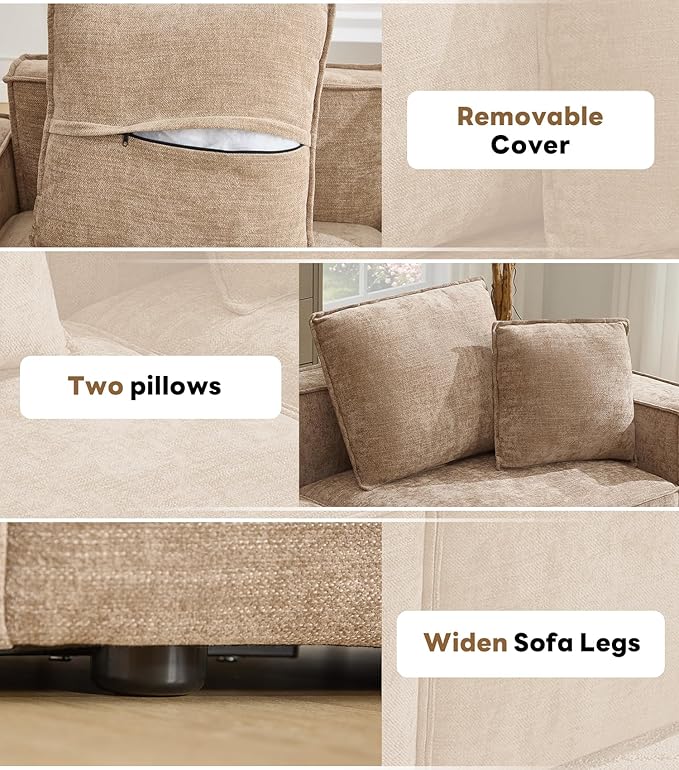 WILLOVE 109'' Modular Sectional Sofa, Chenille Cloud Couch with Wide Armrests & 5 Pillows, Deep Seat Couches for Living Room, Khaki