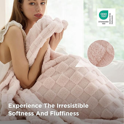 Bedsure GentleSoft Pink Throw Blanket for Couch - Checkered Fleece Blankets Gifts for Women Men Girls, Cute Soft Cozy Throw for Bedroom Home Decor Gifts, 50x60 Inches