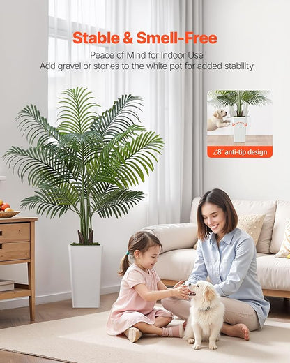 VEVOR Artificial Areca Palm Tree 5 ft, Fake Palm Tropical Plants with White Tall Planter, Faux Floor Silk Plant in Pot, Large Trees for Home Office Living Room Decor House Warming, Indoor Outdoor