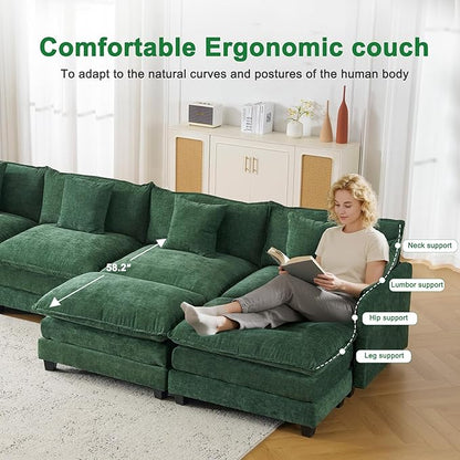 111.4" U Shaped Cloud Couch Sectional with 2 Ottoman｜Modular Chenille Sofa with 29.1" Deep Seat｜FSC Solid Wood Frame｜Easy Assembly & 1YR Guarantee｜for Living Room Bedroom Apartment