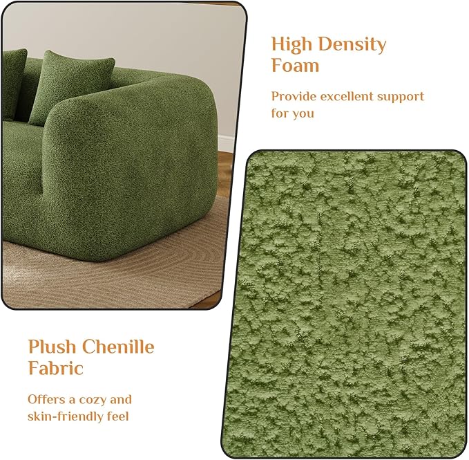 120'' Oversized Sectional Couches for Living Room Boneless Modular Sectional Sofa Plush Chenille Cloud Modular Couch Modern Sectionals with Deep Seat, No Assembly Required, 4 Seater, Green
