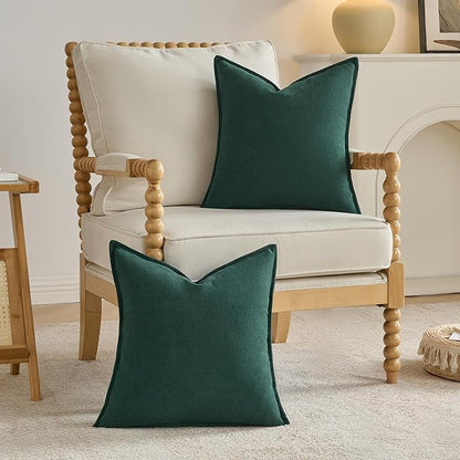 FUTEI Christmas Dark Green Chenille Throw Pillow Covers 12x20 Inch Set of 2,Edges Double-Stitched Lumbar Pillow Cases,Modern Home Decor for Couch Living Room