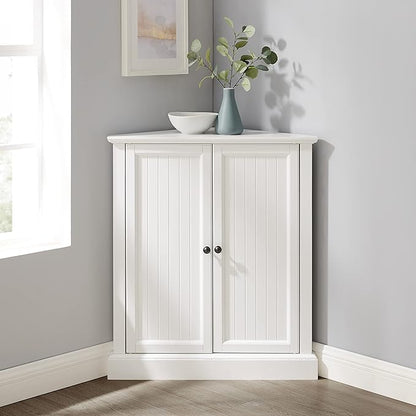 Crosley Furniture Shoreline Stackable Corner Pantry Storage Cabinet with Shelves, Kitchen, Dining, Laundry, White