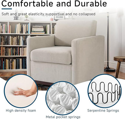 Pia Ricco Single Swivel Barrel Chair, Mid-Century Modern Accent Armchair with Plush Chenille Upholstery for Living Room & Cozy Reading Nook, Sand