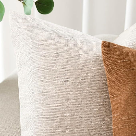 Foindtower Pack of 2 Soft Textured Throw Decorative Pillow Covers Square Accent Solid Cushion Cover Cozy Farmhouse Pillow Case with Zipper for Couch Sofa Bedroom Living Room 20x20 Inch, Light Beige