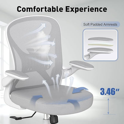 ZZH Ergonomic Office Chair Set of 4 with Adjustable Lumbar Support, Mesh Home Office Desk Chair with Wheels and Flip-up Arms, Grey