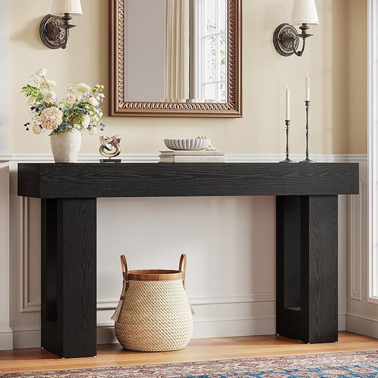 Tribesigns Console Table, 63" Farmhouse Entryway Table, Rectangular Wooden Accent Console for Entrance, Hallway & Living Room (Black)