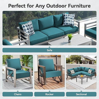 Luxury 6" Outdoor Cushions for Patio Furniture, 24x24x6" Thick Seat Cushion Set of 7, Fade Resistant Couch Chair Replacement Cushions High Density Deep Wicker Chair Cushion w/ Removable Cover, Green
