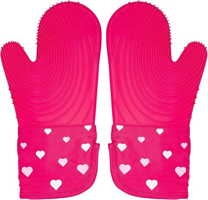Paris Hilton Oven Mitt Set with Heart Design, Heat Resistant Pot Holders Featuring Non-Slip Textured Silicone Grips, 2-Piece Set, Pink