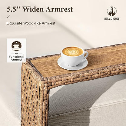 HERA'S HOUSE 6 Pieces Patio Furniture Set, 4 Sectional Outdoor Rattan Wicker Sofa with 2 Ottomans, All Weather Patio Conversation Set with 5.3" Widened Armrest, 10" Ultra Thick Comfy Cushion for Deck