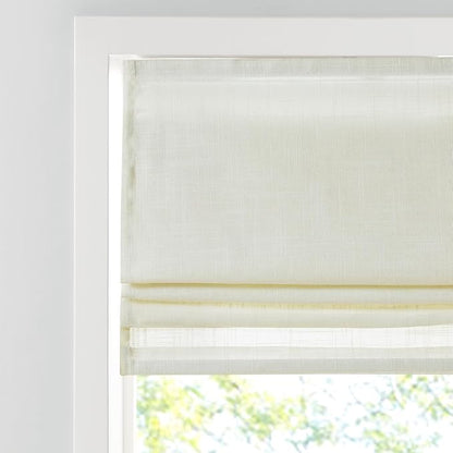 Madison Park Kyler Cordless Roman Shades - Single Panel, Lightweight Linen Blend Fabric, Natural Design, Easy Installation, Light Filtering Window Blind, Bedroom, Living Room Decor 27"W x 64"L Ivory