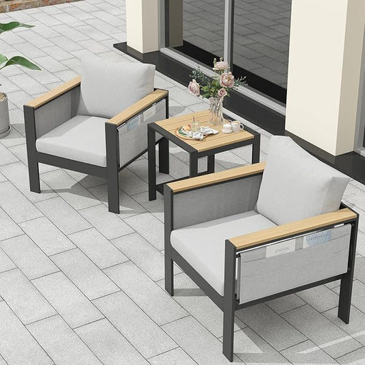Corinth 3-Piece Aluminum Patio Conversation Set - Outdoor, Porch, Balcony, Yard, Gardern, All Weather, 2 Comfortable Sofa and 1 Coffee Table, White