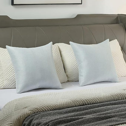 FUTEI Light Blue Chenille Throw Pillow Covers 18x18 Inch Set of 2,Soft Wide Chevron Textured Cushion Case,Farmhouse Home Decor for Couch Bed Living Room