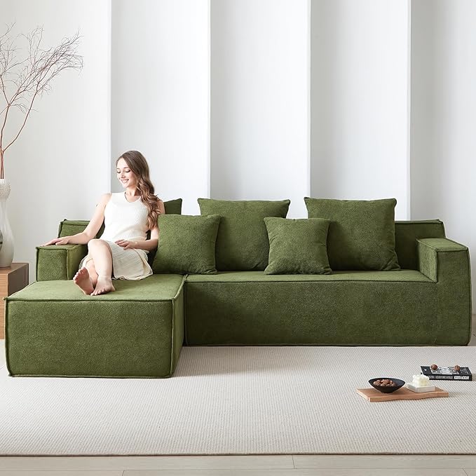 101" Modular Sectional Sofa for Living Room,Boneless Couch in A Box,Memory Foam Sectional Couches for Apartment,Cloud Couch No Assembly Required,Green