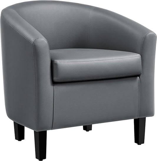 Yaheetech PU Leather Barrel Chair, Modern Accent Chair with Wood Sturdy Legs, Faux Leather Club Chair Comfy Armchair Modern Tub Chair for for Living Room Bedroom Waiting Room, Gray