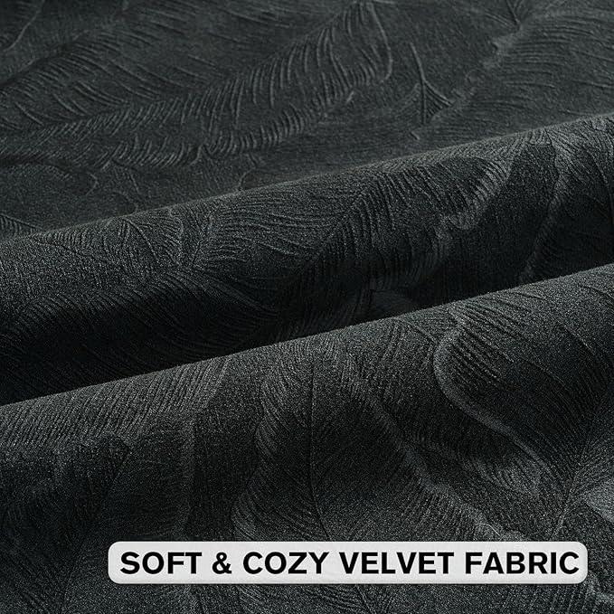 FUTEI Black Velvet Throw Pillow Covers 18x18 Inch Set of 2,Soft Embossed Leaf-Relief Textured Cushion Cases,Natural Home Decor for Couch Living Room