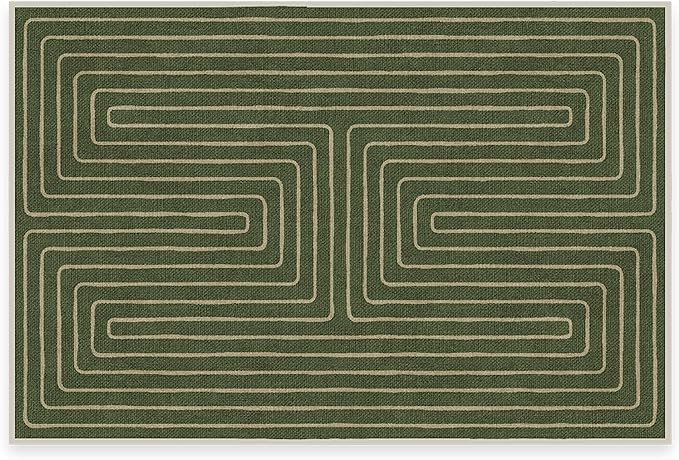 RUGGABLE x Jonathan Adler Machine Washable Modern Area Rug – Labyrinth Fern Green 2x3, Stain-Resistant, Non-Slip – Small Rugs for Living Room, Bedroom, Hallway, Entryway & Bathroom–with Cushioned Pad