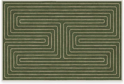 RUGGABLE x Jonathan Adler Machine Washable Modern Area Rug – Labyrinth Fern Green 2x3, Stain-Resistant, Non-Slip – Small Rugs for Living Room, Bedroom, Hallway, Entryway & Bathroom–with Cushioned Pad