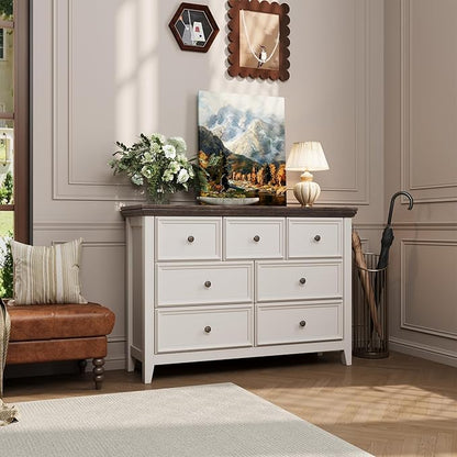 Antique White Dresser for Bedroom 7 Drawers Dresser,7 Chest of Drawers Storage Cabinet for Living Room,Filing Cabinet for Home Office