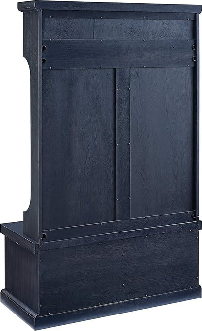 Crosley Furniture Seaside Hall Tree with Shoe Rack Bench and Coat Hooks for Hanging Storage, Distressed Navy