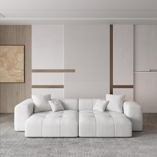 WJShome Modular Sectional Sofa,140inch Cloud Couch Deep Seat Sectional Couches for Living Room,Modern Linen Upholstered Loveseat Couch with Pillow for Home,White