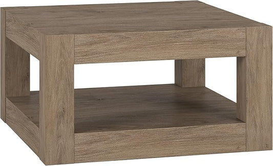 Henn&Hart 32" Wide Square Coffee Table in Weathered Gray, for Home, Living Room, Bedroom, Entertainment Room, Office