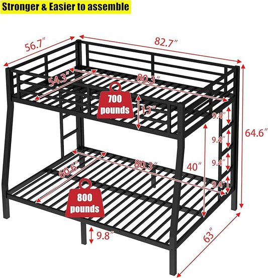 Latest Upgrade & Stronger Steel Full XL Over Queen Bunk Bed, Heavy Duty Thickened More Rust-Proof Metal Bunk Queen Bed with Enhanced Legs & Slats (Easier Assembly) (Full XL Over Queen)
