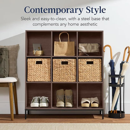Best Choice Products 9-Cube Bookshelf, 3-Tier Wood Storage Bookcase W/Legs, 11in Shelf Opening, Cube Organizer, Living Room, Office, Nursery - Walnut