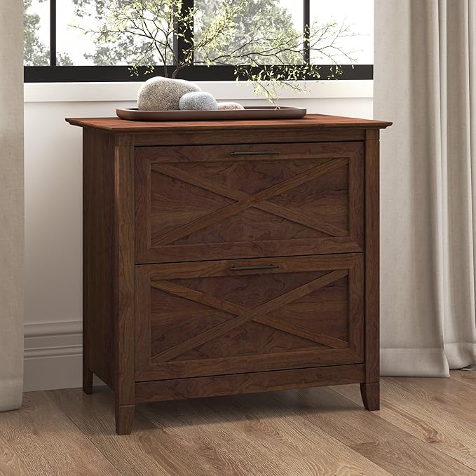 Bush Furniture Key West 2 Drawer Lateral File Cabinet in Bing Cherry, Document Storage for Home Office, Accent Chest with Drawers
