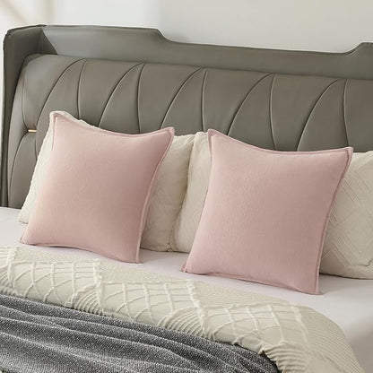 FUTEI Pink Chenille Throw Pillow Covers 24x24 Inch Set of 2,Edges Double-Stitched European Cushion Cases,Modern Home Decor for Couch Living Room