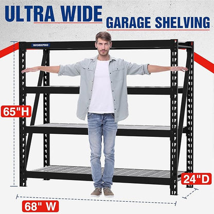 WORKPRO Garage Shelving, 68" W x 24" D x 65" H, 7200 LBS Load, Heavy Duty Metal Shelving for Storage, Industrial Shelving Storage Rack for Warehouse Kitchen Shop Basement, Black, Pack of 10