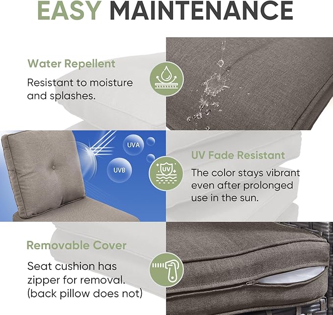 Outdoor Chair Cushions Set of 2, Waterproof Outdoor Seat Cushion 25x22, Patio Cushions for Outdoor Furniture, Replacement Couch Cushion, Include 2 Back & 2 Seat Cushions, Button/Grey