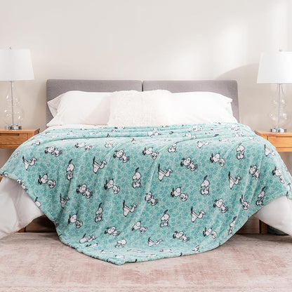 Berkshire Blanket Peanuts® VelvetLoft® Cute Character Snoopy Plush Blanket,Snoopy Springtime Floral Dance Large Blue,Twin 60 in x 90 in (Official Peanuts® Product)
