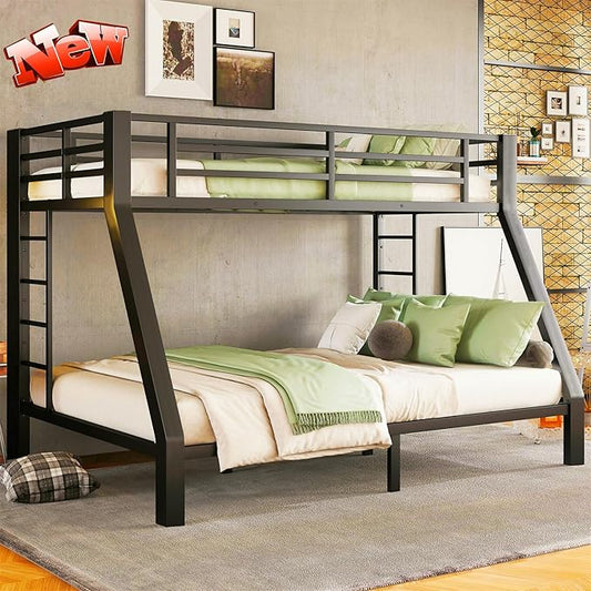 Latest Upgrade & Stronger Steel Twin XL Over Queen Bunk Bed, Heavy Duty Thickened More Rust-Proof Metal Bunk Queen Bed with Enhanced Legs & Slats (Easier Assembly)