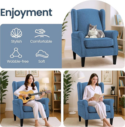 Accent Chair for Living Room Set of 2, High Back Reading Armchairs with Removable Seat Cushion, Mid-Century Single Couch in Fabric, Modern Ergonomic Wingback Chair for Bedroom,Club, Balcony