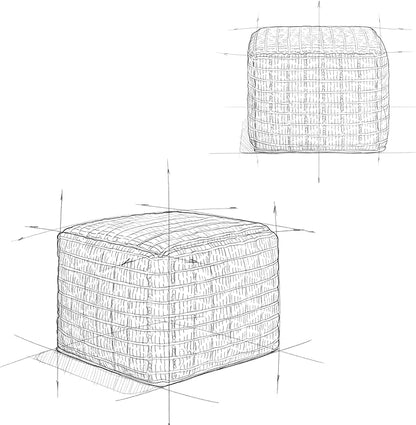 SIMPLIHOME Noreen Boho Square Pouf in Slate Grey and White Handloom Woven Pattern for the Living Room, Bedroom and Kids Room