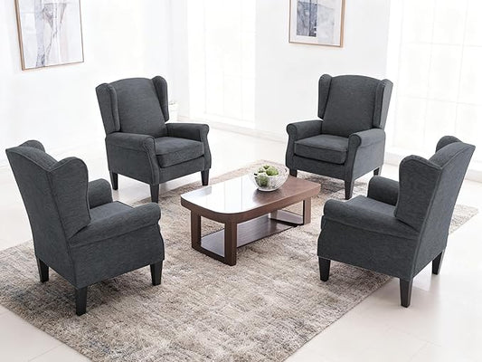 Accent Chair Set of 4, Modern Living Room Chairs with Wingback, Comfy Upholstered High Back Single Sofa for Bedroom, Mid-Century Reading Armchair Sillas para Sala