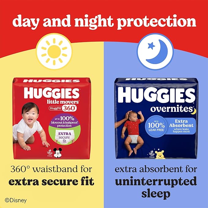 Huggies Size 4 Baby Diapers, Little Movers HuggFit 360° Baby Diapers with 360° Waistband, Size 4 (22-37 lbs), 64 Count, Packaging May Vary