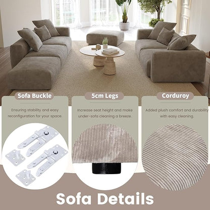 WJShome Cloud Couch Modular Sectional Sofa,181.1inch U Shaped Couch,Oversized Corduroy Couches with Ottoman and 6 Pillows,Brown 6 Seater,Cushion Covers Removable& Washable