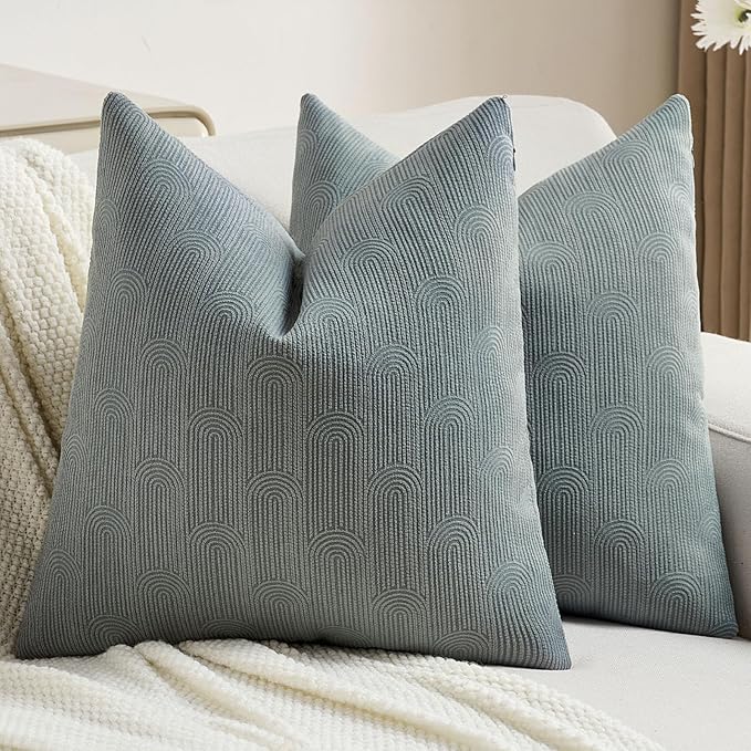 FUTEI Dark Grey Chenille Decorative Throw Pillow Covers 20x20 Inch Set of 2,Soft Cozy Striped Geometric Patterns Cushion Case,Modern Home Decor for Couch Bed Living Room
