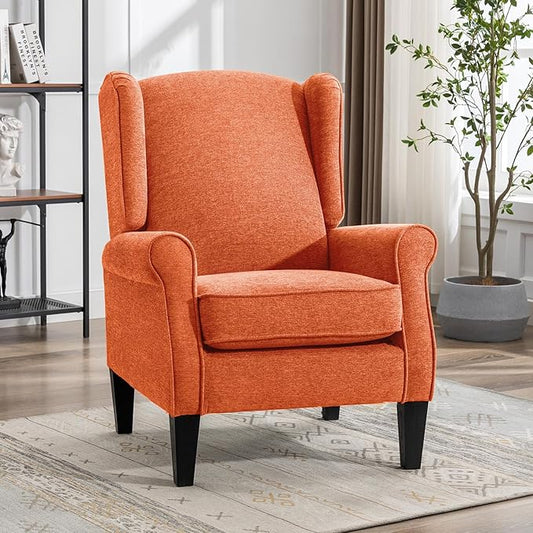 Accent Chair, Modern Living Room Chairs with Wingback, Comfy Upholstered High Back Single Sofa for Bedroom, Mid-Century Reading Armchair Sillas para Sala