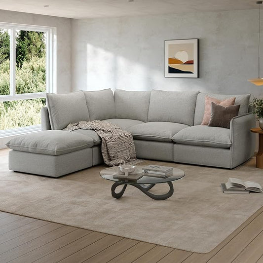 Waterproof Cloud Sectional Sofa for Living Room,High Backrest Down Filled Couches,5 Seater Oversized Modular V-Shaped Sofa,Detachable Couch Covers,Light Grey