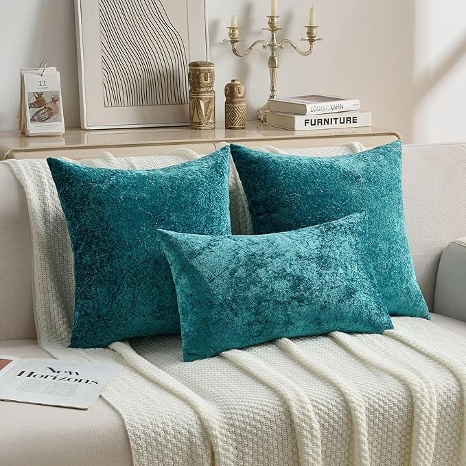 FUTEI Teal Flannel Throw Pillow Covers 26x26 Inch Set of 2,Soft Dimensional Textured Euro Pillow Shams,Modern Home Decor for Couch Living Room